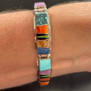Bracelet Inlaid multi stone sterling silver